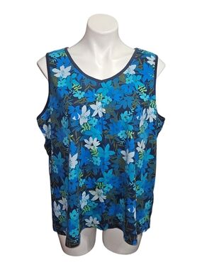 Basic Editions Blue Floral V-Neck Tank Top